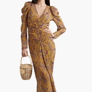 Veronica Beard Ferrara ruched printed silk-crepe maxi dress. Size 4. Excellent